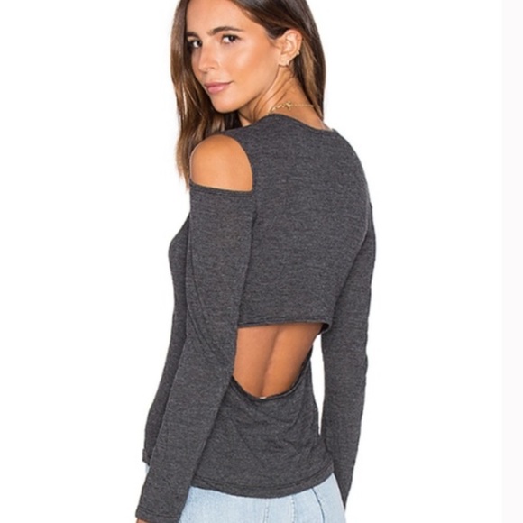 Monrow Tops - MONROW Cold Shoulder Cutout Back Lightweight Top Charcoal Gray Size Small (GUC)